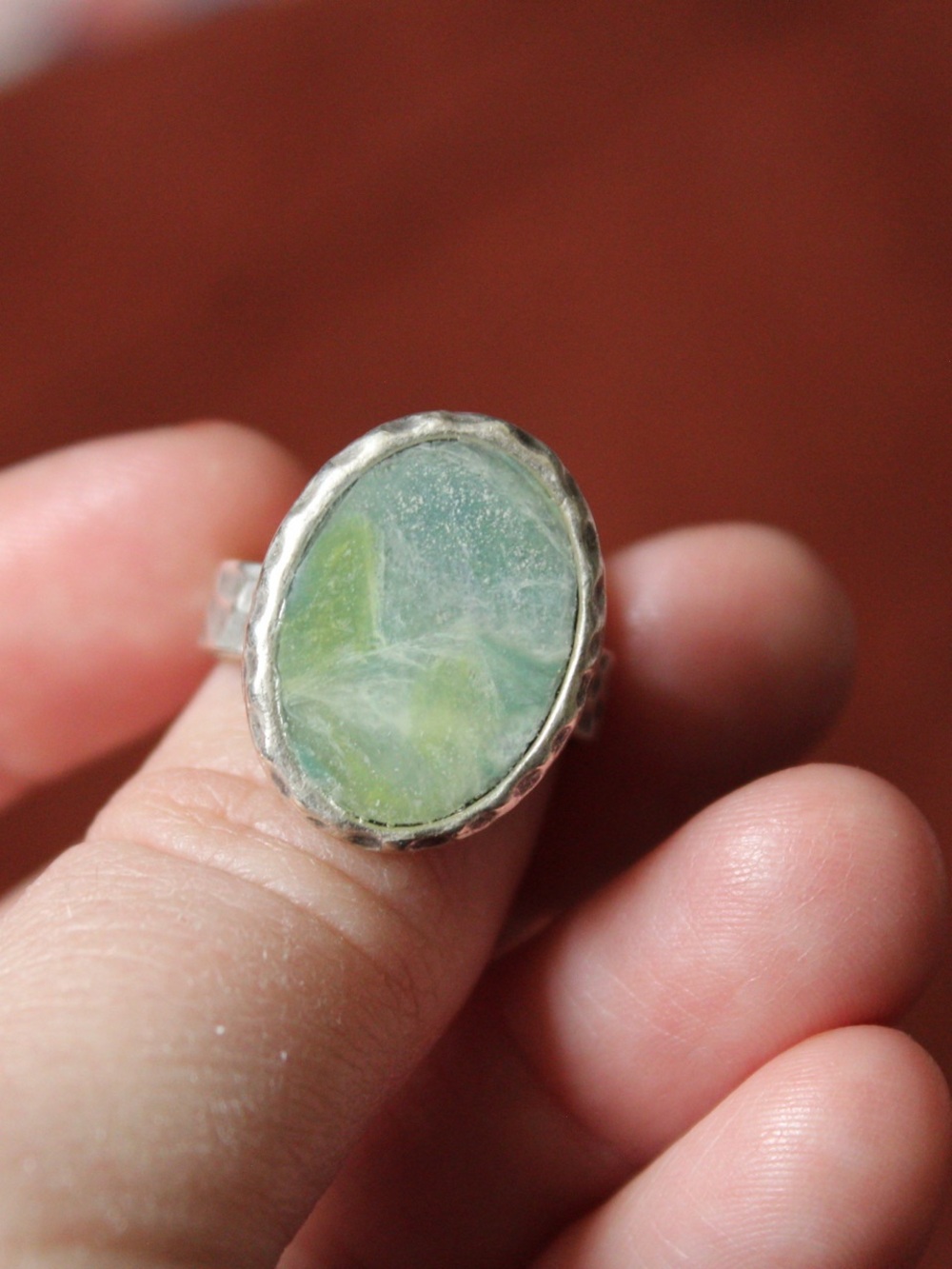 Sterling Silver Oval Green Sea Glass Ring